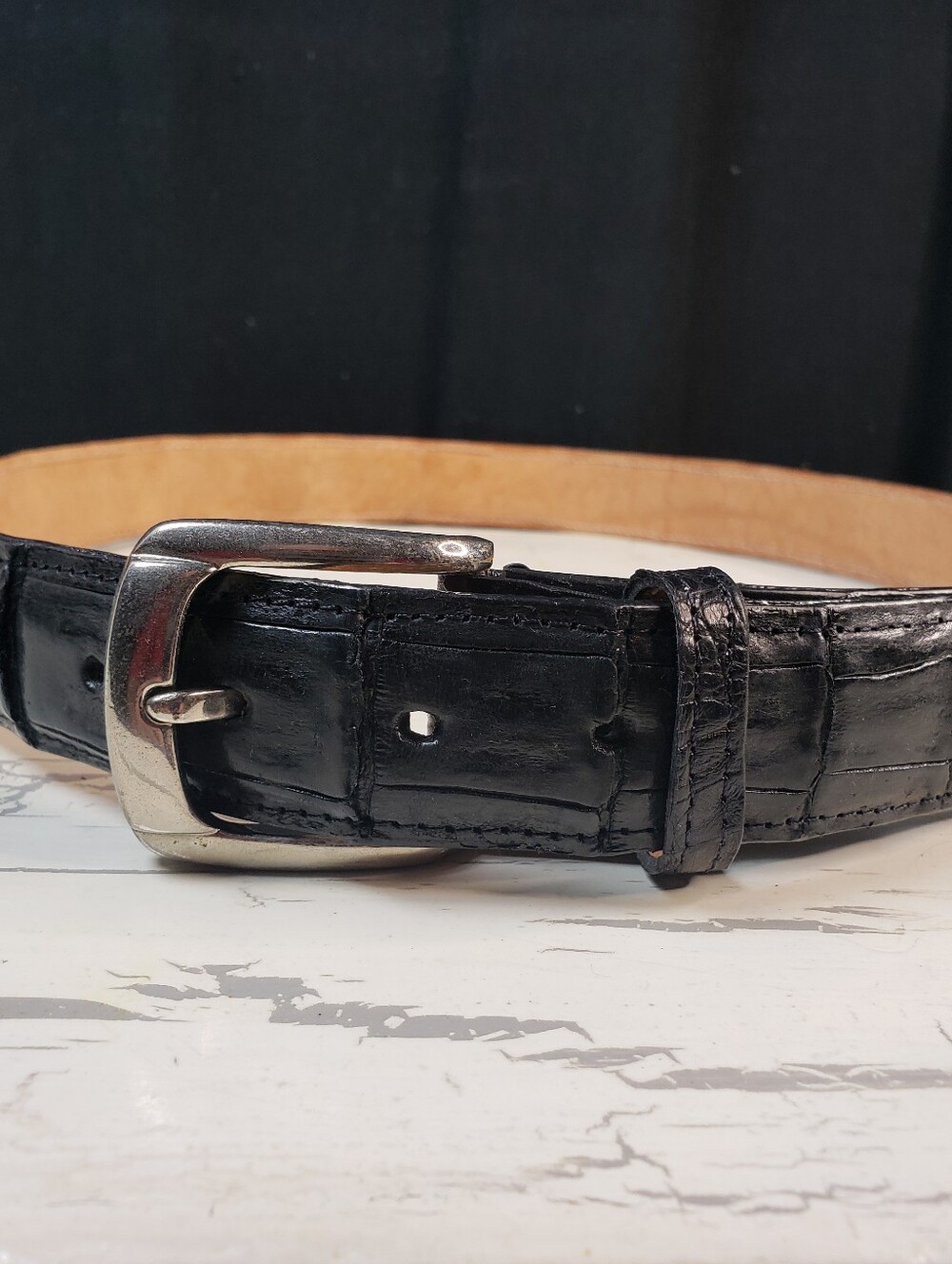 Genuine Caiman Alligator Leather Belt in Black - Men's size 34 - Picture 2 of 13